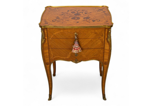Antique French Inlaid Marquetry Bombe Chest Of Drawers / Side Table