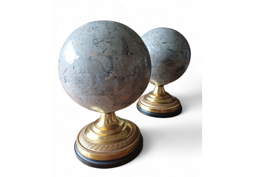 Rare Pair Anthony Redmile Globes  Castellated Polished Stone And Signed