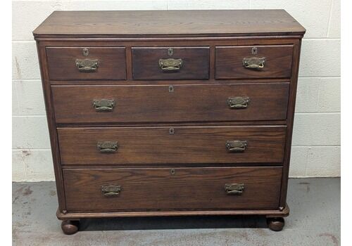 Quality Victorian Solid Oak 3 Over 3 Chest Of Chest