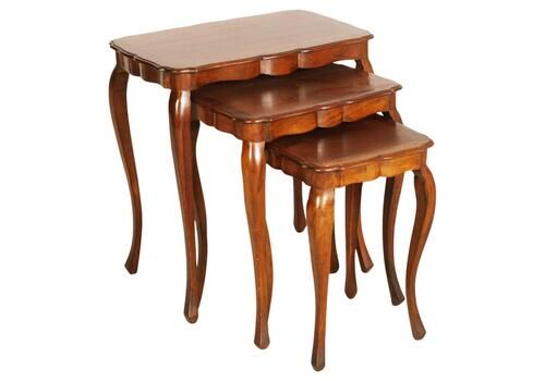 Early 1930 Set Three Louis XV Style Nesting Tables, French, In Walnut, Polished