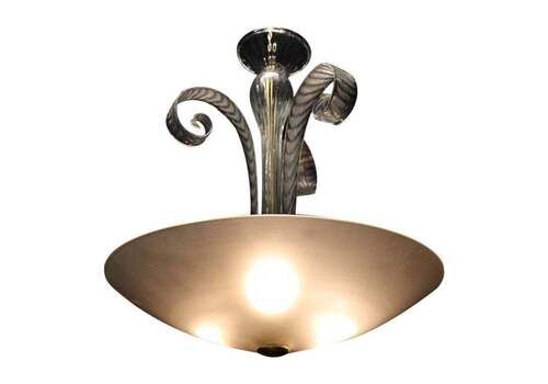 Round Murano Chandelier 1940s Seguso Design Italian Brass Parts