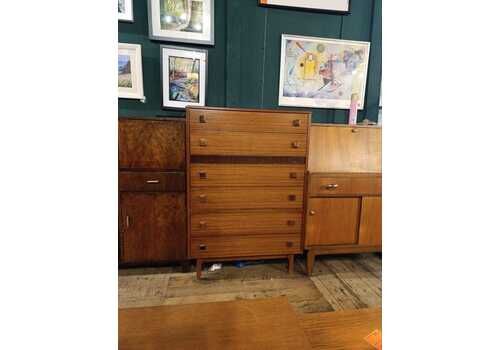 Mid Century Teak And Rosewood Tallboy Chest Of Drawers   1960s