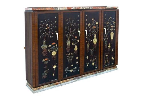 Rare And Elegant Italian Art Deco Chinese Style Bar Cabinet