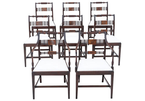 Antique Revival Set Of 8 Regency Mahogany Dining Chairs (6 + 2 Carvers) – C.1940, High Quality By Thomas Clarkson & Sons, Vintage