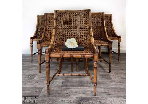 Set Of 6 Vintage Bamboo & Cane Dining Chairs