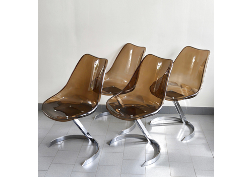 Vintage 1970 Eurosteel Plexiglas & Chrome Dlg Boris Tabacoff 4 Chair Suite