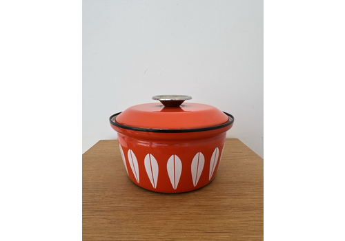 Vintage Catherineholm Norway Orange & White Enamel Lotus Pattern Cooking Pot