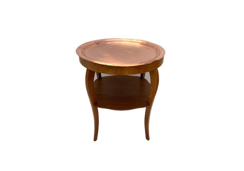 Antique Art Deco Copper Try Table, Removable Oak Round Side Table 1930s