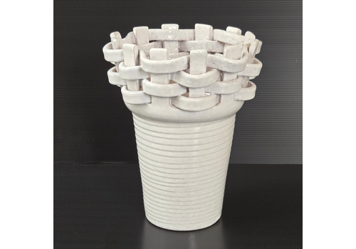 Vintage 1960s Ceramic Terracotta Enamel Braid Vase 60s Italy White 1960s