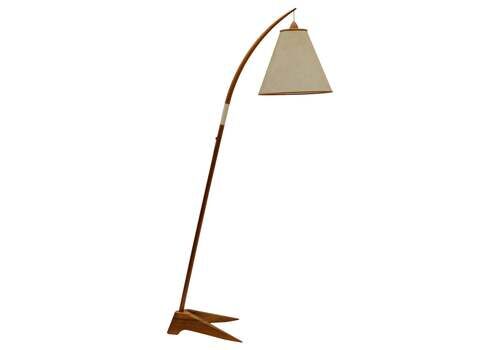 Mid Century Modern Scandinavian Wooden Arc Floor Lamp, 1950s