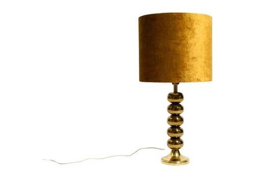 Large 1970s Brass Table Lamp With New Velvet Shade By Aneta Växjö Sweden