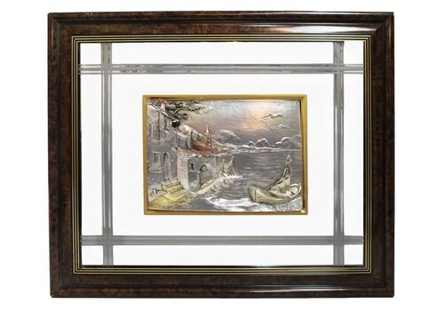 Pair Of Large Creazioni Artistiche Relief Silver Artworks Framed
