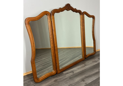 Mirror Vintage French Style Oak Triple Dressing Mirror Curved Frame Lot 4121