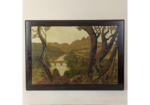 Vintage French Carved Wood Panel Landscape Wall Decoration Rustic Home Decor, Original Wall Decor