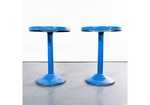 1950’s Royal Blue Round Tolix Side Or Dining Tables – Pair