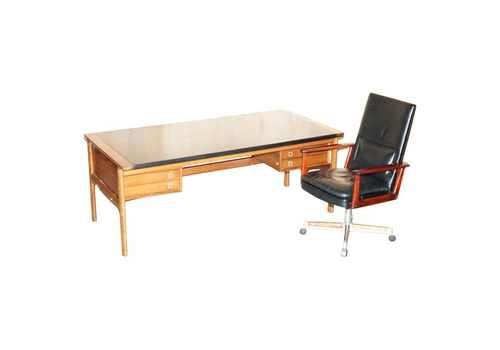 Danish Arne Vodder For Sibast Model 419 & 223 Wood Leather Desk & Armchair