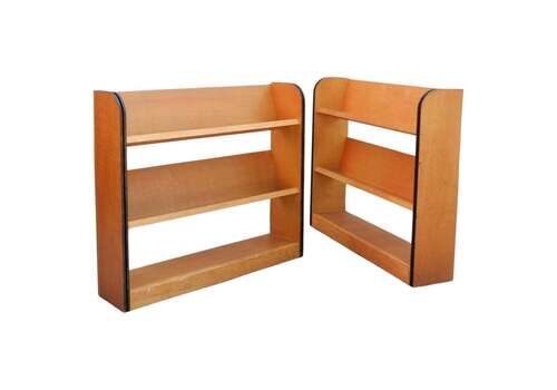 A Pair Of Mid Century Oak Slanted Library Bookcases Double Sided Bookcase