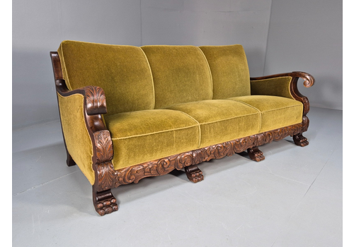 Vintage Danish Baroque Style 3 Seat Settee Green Velour Antique 1920 Eb9653 V3ss