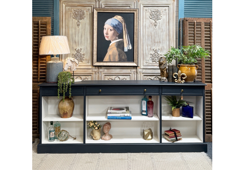 Long Open Bookcase, Hall Console, 214cm/7ft Railings By Farrow And Ball