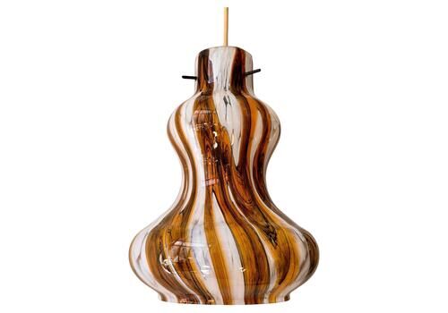 Vintage Murano Glass Pendant Light With Amber And White Swirl, Italy, 1960s