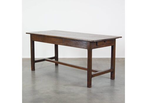Sturdy Antique Early 19th Century French Dining Table Made Of Oak With 1 Drawer