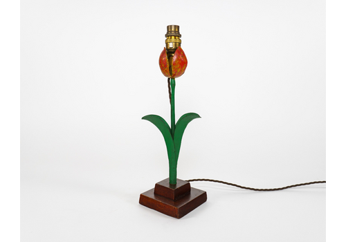 Vintage 1960s British Scratch Built Metal & Hardwood Tulip Flower Table Lamp