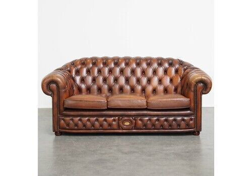 Timeless Cognac Brown English Cowhide 2.5 Seater Chesterfield Sofa