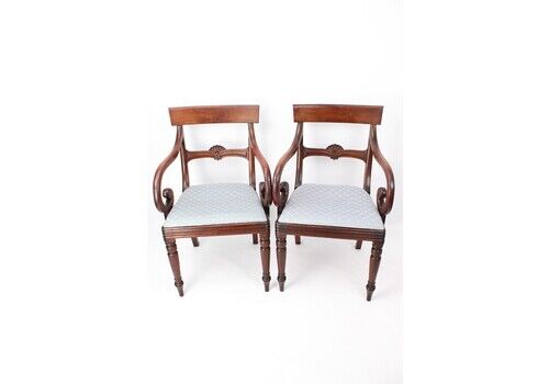 Pair Victorian Mahogany Scroll Arm Carver Chairs