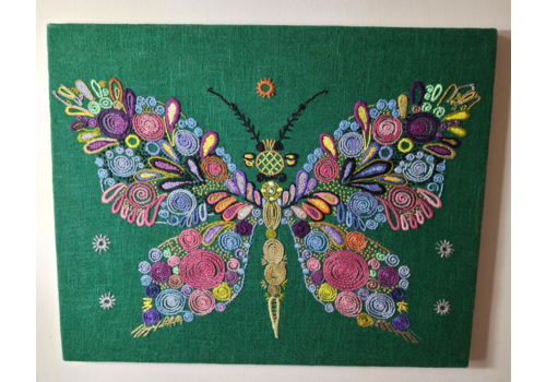 Fab Vintage Retro Framed Papilio Textile Wall Art Embroidery Crewel Penelope 70s