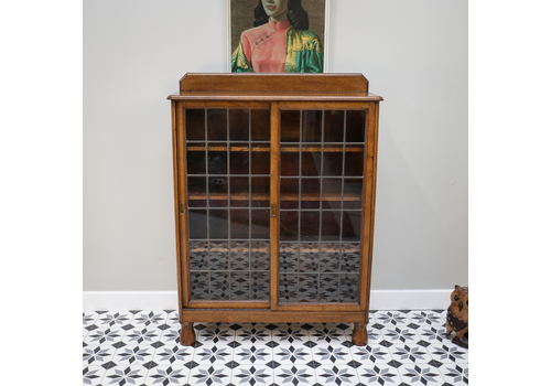 Oak And Lead Glazed Bookcase Early 20th Century