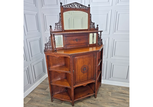 Antique Victorian Aesthetic Movement Oak Sideboard Buffet Cabinet Mirrored Back