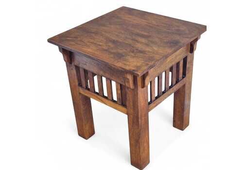 Vintage Indian Rosewood Coffee Table | Sheesham Wood Accent Table With Decorative Corbels | Rustic Square End Table