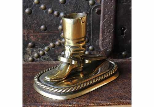 Victorian Brass Boot Jack Match Holder Striker. Cowboy Riding Boot Vesta.