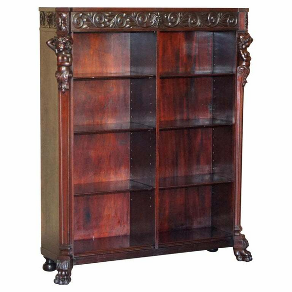 Lovely Circa 1900 Hand Carved Library Bookcase In Mahogany With Herm ...