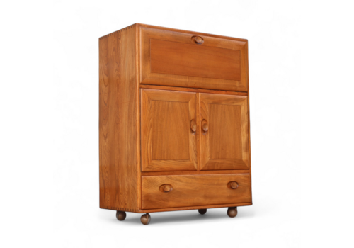 Vintage Ercol 469 Elm Bureau Serving Cabinet / Drinks Cabinet