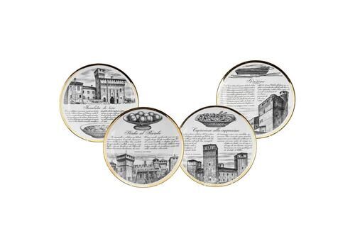 20thc Set Of Four "Recipe" Plates By Fornasetti, Commissioned By Fiat C.1950