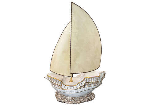 Large Italian 1970s Galleon Table Lamp With Parchment Sail Shades