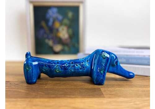 Bitossi Spagnolo Dachshund Dog By Aldo Londi   1960s Bitossi Dachshund In Rare Spagnolo Blu Decor