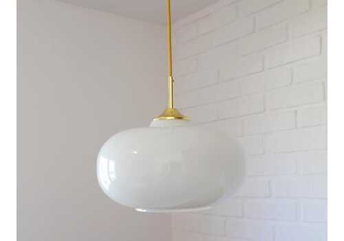 Vintage White Pendant Lamp / Redesign Ceiling Light / Mid Century Modern Yugoslavia 1970s / Hand Blown Glass / Ufo Light Fixture / Space Age