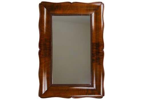 Square Biedermeier Carved & Scalloped Walnut Wall Mirror, Vienna, Ca. 1850