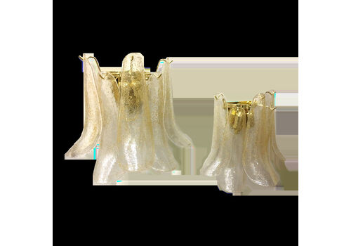 Set Of 2 Clear Gold “Petali” Murano Glass Wall Sconces In Vintage Style