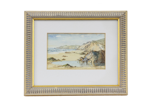 Watercolour By William F Piper.  Beach Scene, Probably Cornish Seascape