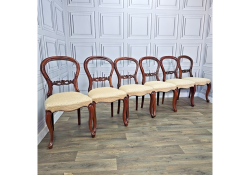 Antique Set 6 Victorian Mahogany Balloon Back Dining Chairs – Carved Detail