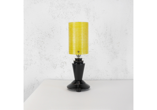 Art Deco Antique Vintage Ebonised Wood Table Lamp Yellow Spun Shade #102978