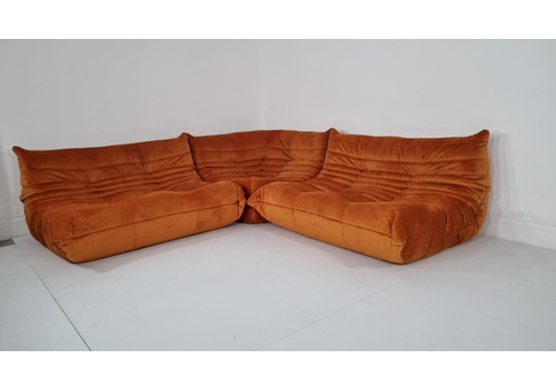 Ligne Roset Togo Set 2x 2 Seater And A Corner In Burnt Orange Velvet Immaculate