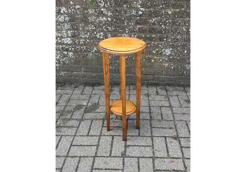 Vintage Wooden Pine Plant Stand – Tall Two Tier Display Table, Slim Mid Century Hallway Stand, Rustic Country Cottage Pedestal