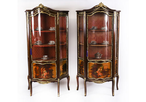 Antique Pair French Vernis Martin Vitrine Display Cabinets  19th C