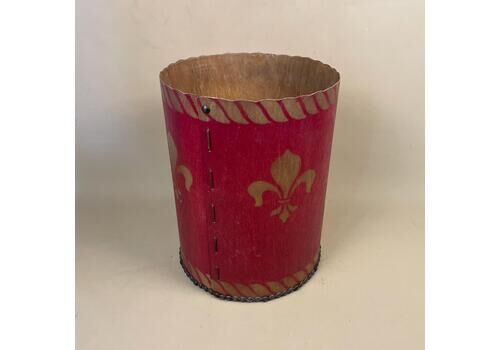 Red Wooden Paper Bin Hand Painted Vintage Studded Base Edge Handmade Office Trash Bin Round Circle Traditional Decals