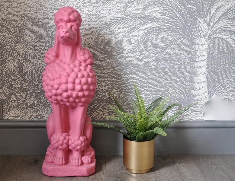 Upcycled Pink Poodle Dog Statue, Kitsch Retro Decor, Vintage Poodle