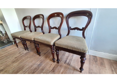 Four Delightful Antique Victorian Solid Mahogany Balloon Back Chairs
